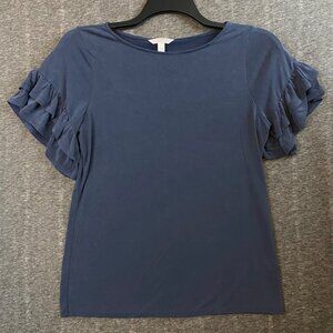 Time And Tru Blue Ruffle Sleeve Modal Blend Womens Top Small 4-6 Soft Stretch